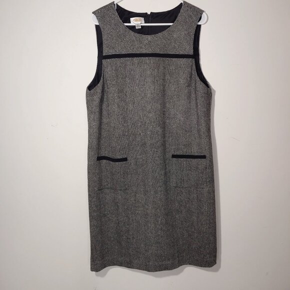 Talbots Wool Blend Houndstooth Full Back Zip Sleeveless Midi Dress Size 16 Black - Picture 1 of 7